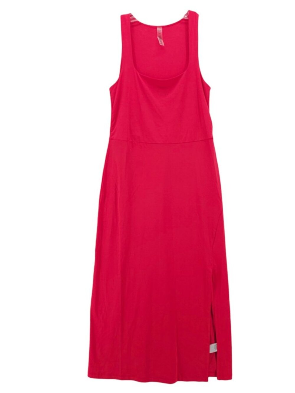 BEYOND YOGA Getaway Square Neck Slit Midi Dress Candy Apple Red Stretch SMALL